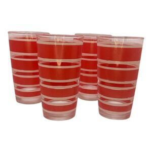 Hazel Atlas Red & White  Striped Glass Tumblers -5  "Candy Stripe" 1950-1960's